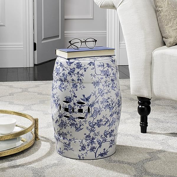 Oriental Furniture 18" Landscape Blue & White Porcelain Garden Stool | Amazon (US)