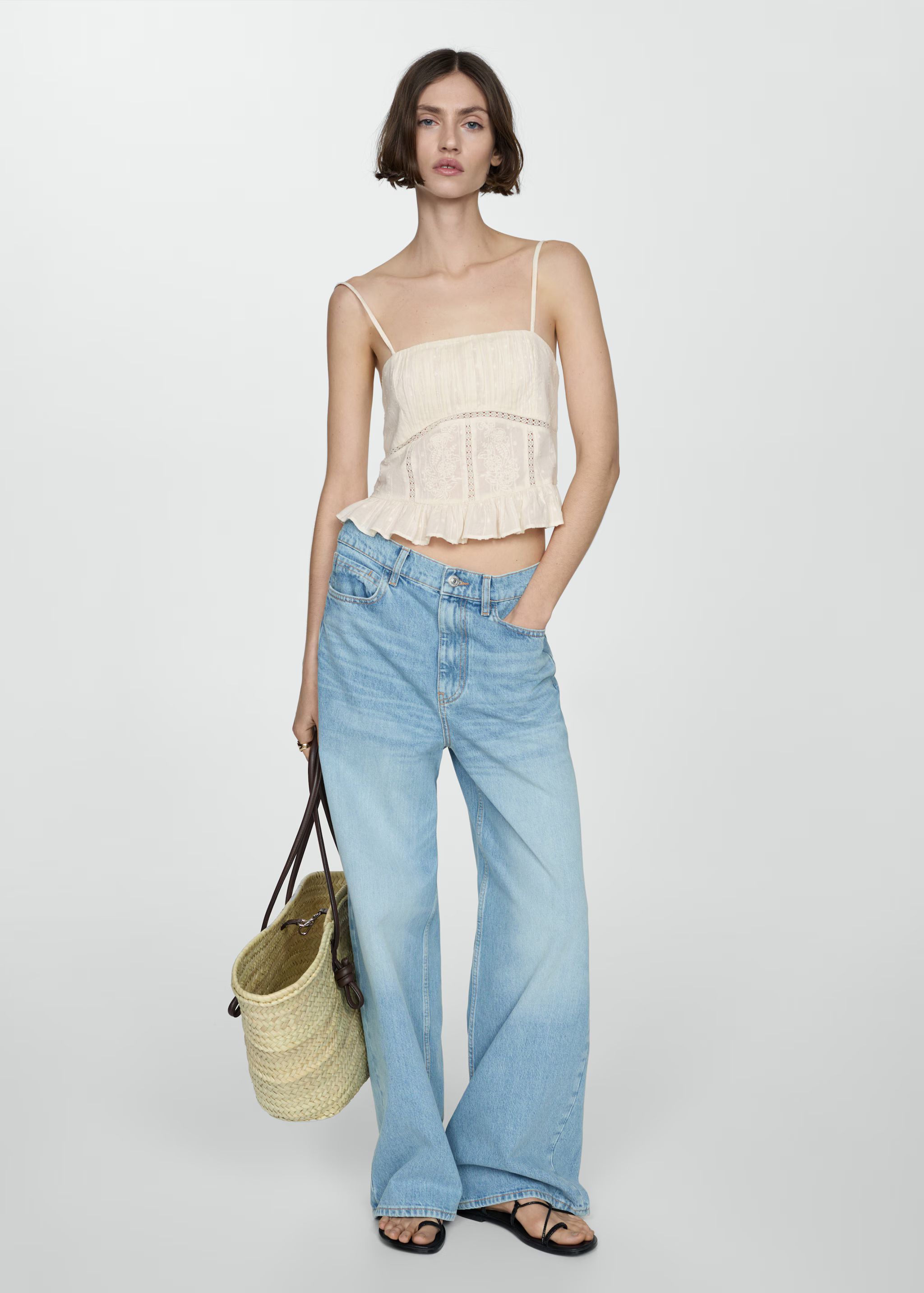 Ruffled top with embroidered details | MANGO (US)