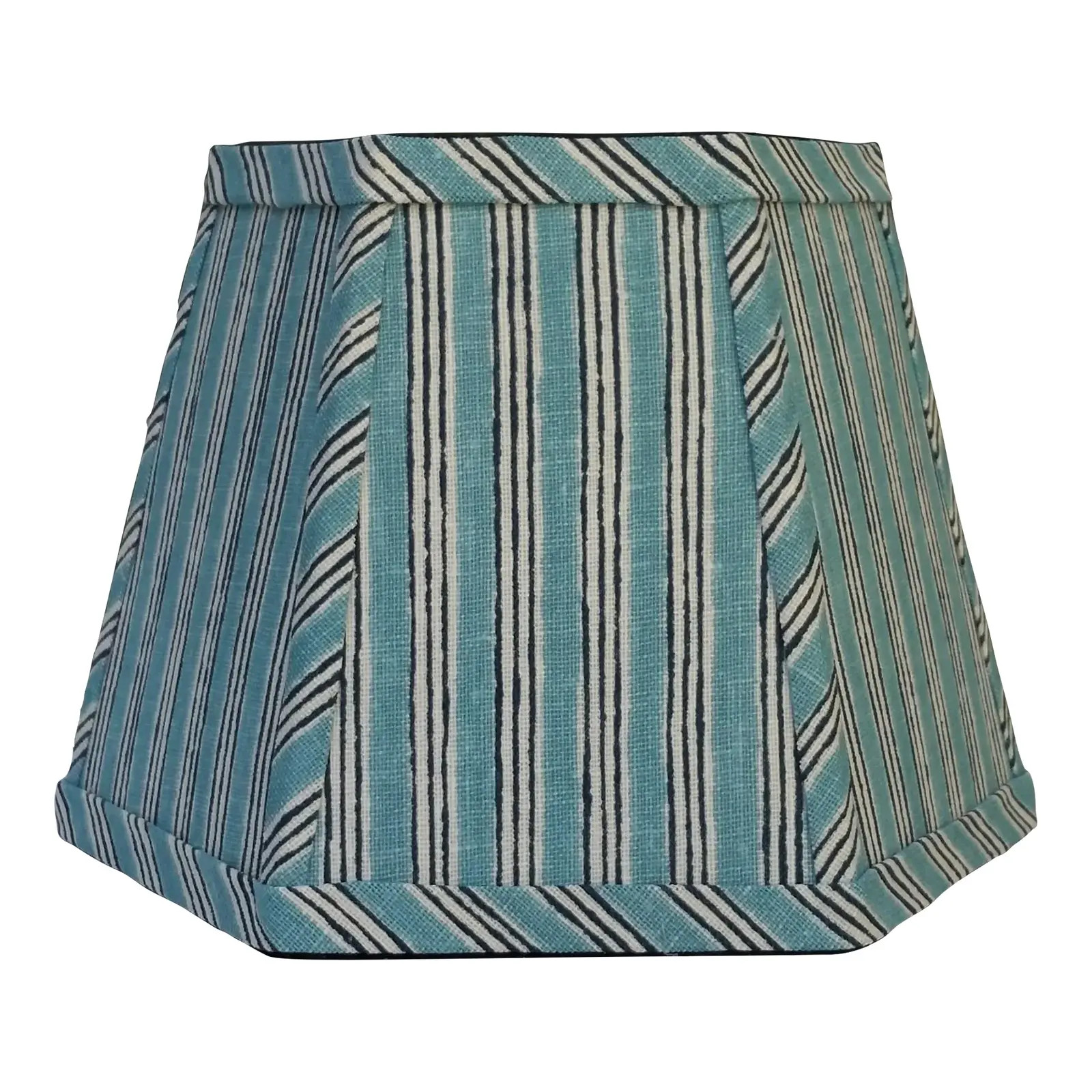Aqua Indigo Stripe Linen Hexagon Frame Small Clip On Lamp Shade | Chairish