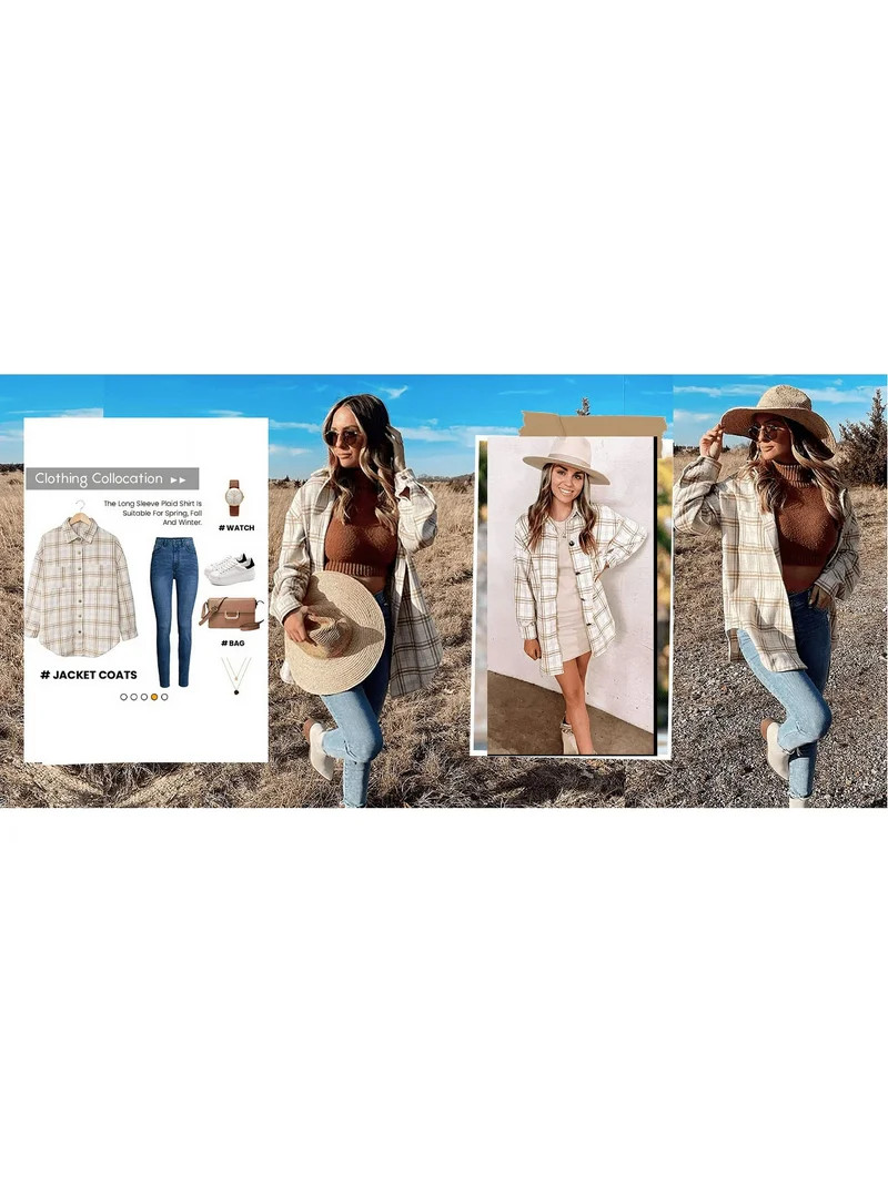 UVN Flannel Plaid Shirts for Women Shacket Jacket Long Sleeve Button Down Shirt Coats Top | Walmart (US)