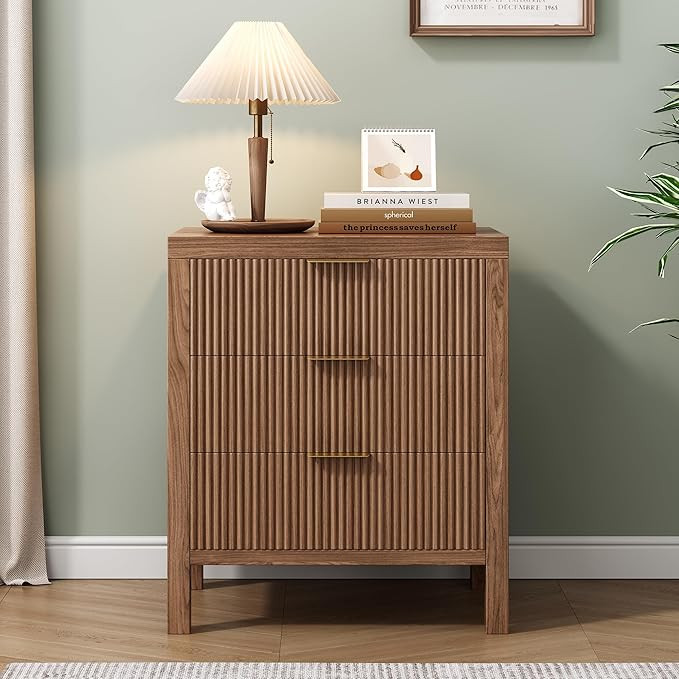 End Table with Storage, Wooden Farmhouse Nightstands with 3 Drawers, Bedside Table - Boho Tall Si... | Amazon (US)
