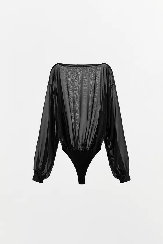 SEMI-SHEER LONG SLEEVE BODYSUIT | Zara US