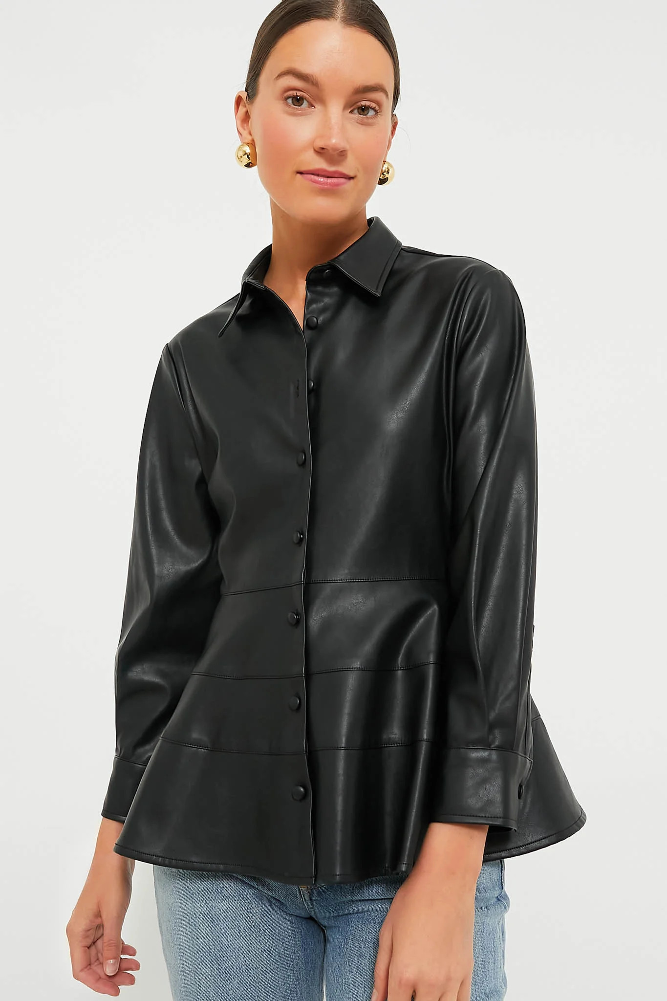Black Leather Ashlen Blouse | Tuckernuck (US)