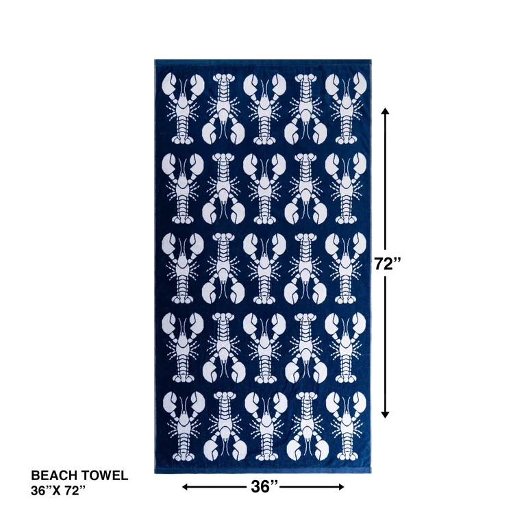 Mainstays Patriotic Cotton Blend Cotton Blend Beach Towel, 36 x 72 in, Navy Blue Lobster | Walmart (US)