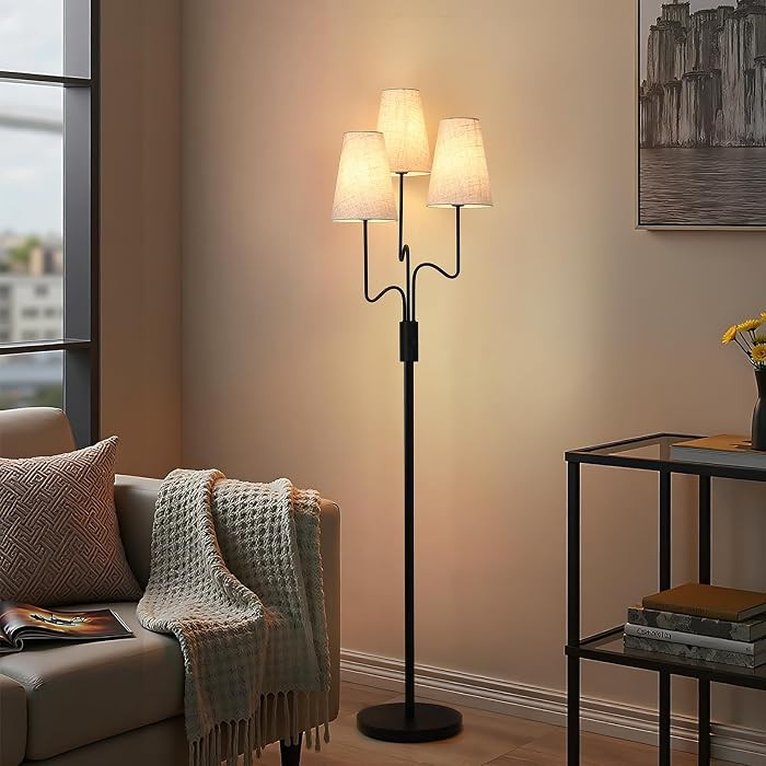 3-Light Dimmable Floor Lamp, 68" Modern Standing Lamp With Nutural Texure Linen Shades, E26 Socke... | Amazon (US)