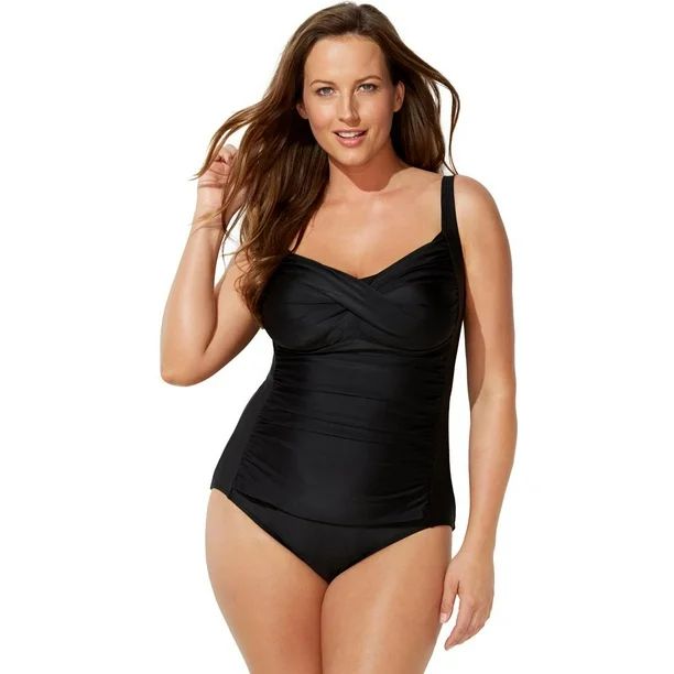 Swimsuits For All Women's Plus Size Ruched Twist Front One Piece Swimsuit 18 Black | Walmart (US)