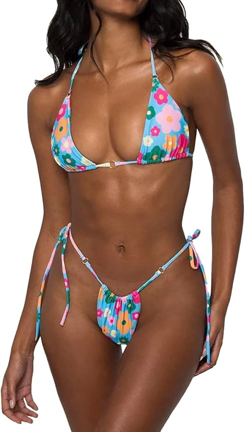 Women's Bikini Set Thong Bikini Swimsuit Push Up with Triangle Cup Spaghetti Two Piece Swimwear | Amazon (DE)