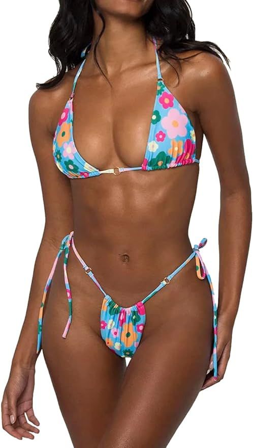 Women's Bikini Set Thong Bikini Swimsuit Push Up with Triangle Cup Spaghetti Two Piece Swimwear | Amazon (DE)