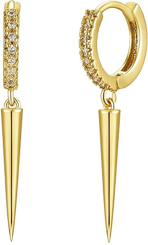 Mevecco Gold Dainty Dangle Hoop Earrings for Women 14K Gold Plated Delicate cute Geometric Triang... | Amazon (US)