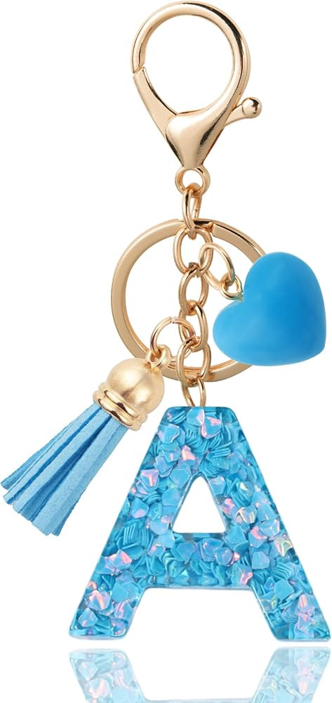 Heart Letter Keychain for Women, Girls - Resin Initial Purse Charm | Amazon (US)