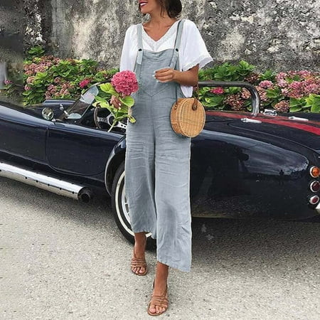 Meterk Vintage Women Cotton Linen Wide Leg Jumpsuit Plus Size Sleeveless Pockets Romper Full Length  | Walmart (US)