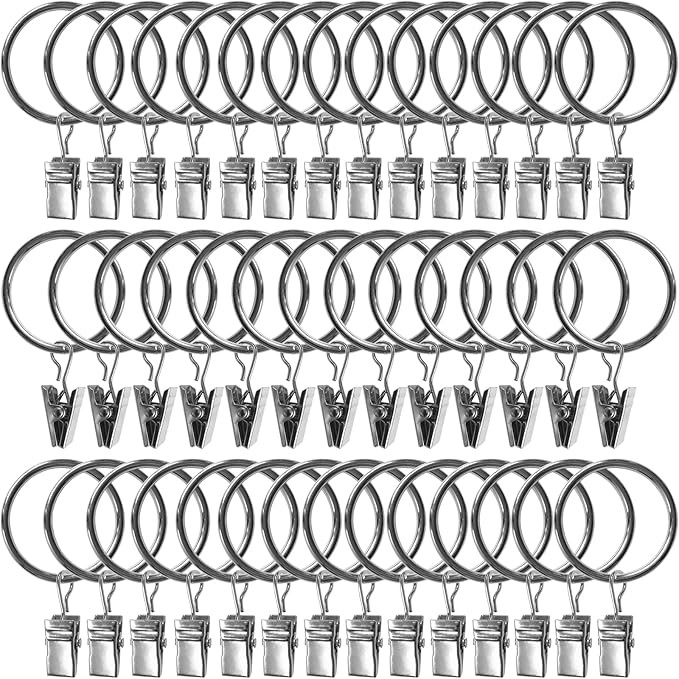 AMZSEVEN 40 Pack Curtain Rings with Clips, Drapery Clips with Rings, Hangers Drapes Rings 1.26 In... | Amazon (US)