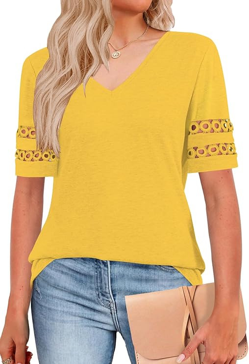 Womens Summer Tops Short Sleeve Shirts V Neck Trendy Blouses Beach Vacation Fashion Clothing Spri... | Amazon (US)