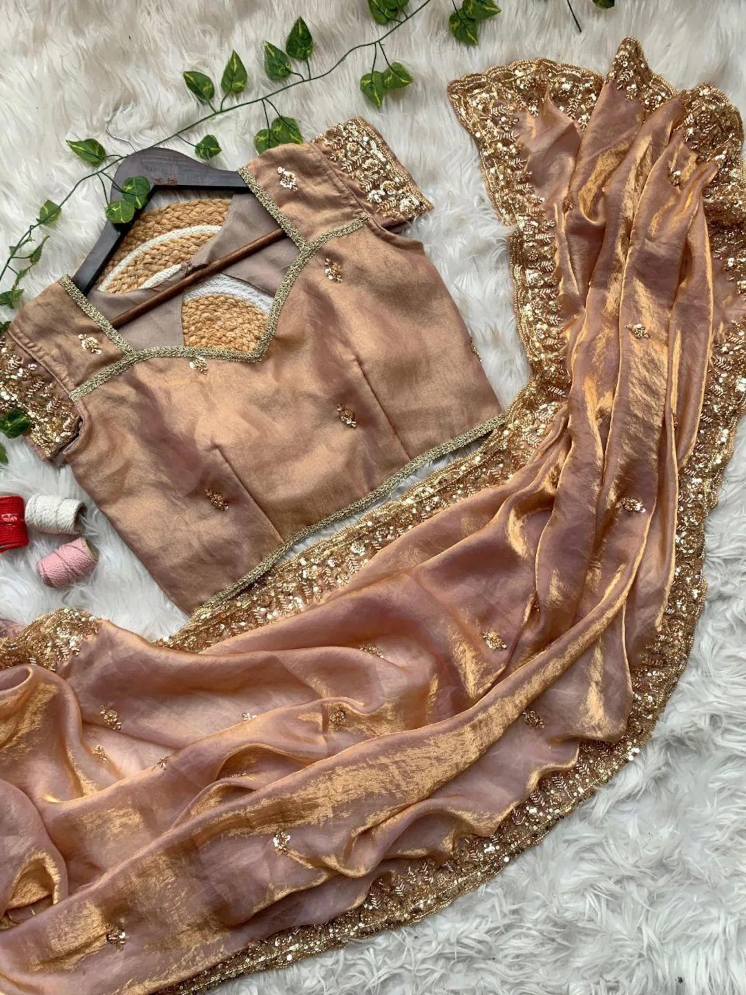 Luxury Soft Fendy Satin Saree: Elegant High-gloss Drape With Hand-finished Cutdana and Bead Work,... | Etsy (US)