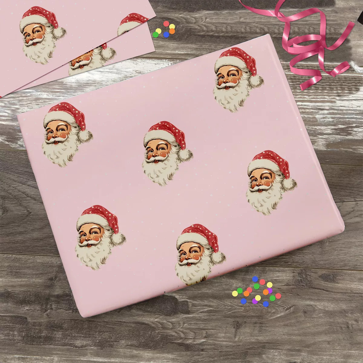 Personalization Mall Vintage Pink Santa Wrapping Paper | Target
