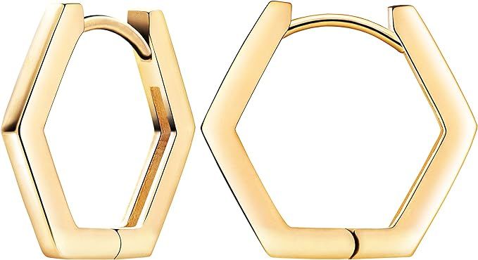 ETREM 14K Gold Plated Huggie Earrings for Women Hoop Stud | Amazon (US)
