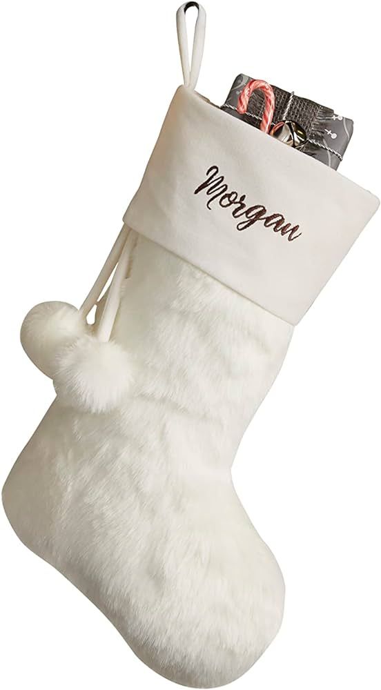 Personalization Universe Personalized Fur Christmas Stocking in Ivory - Customizable with Any Nam... | Amazon (US)