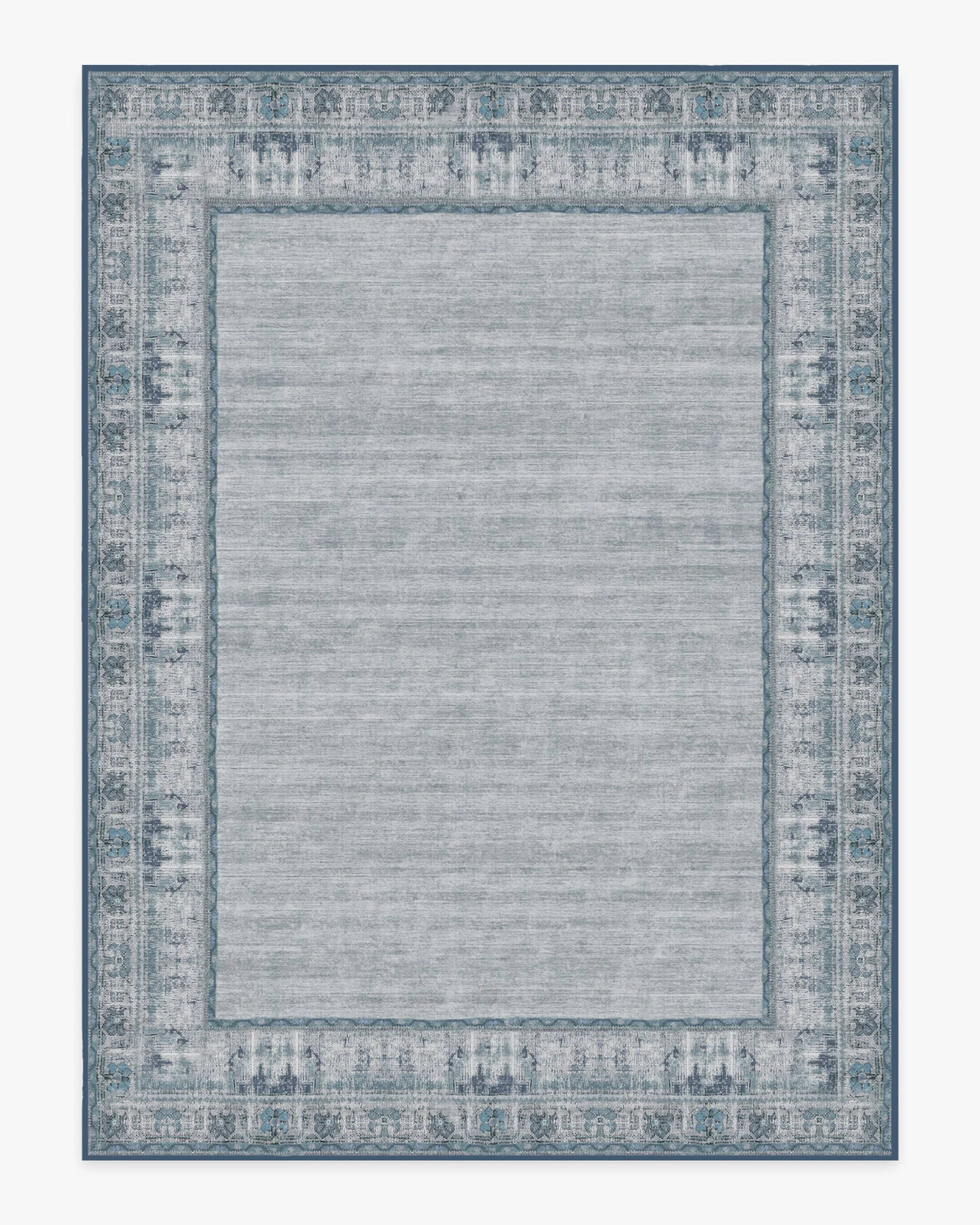 Vintage Daisy Bordered Blue Flatwoven Rug | Ruggable