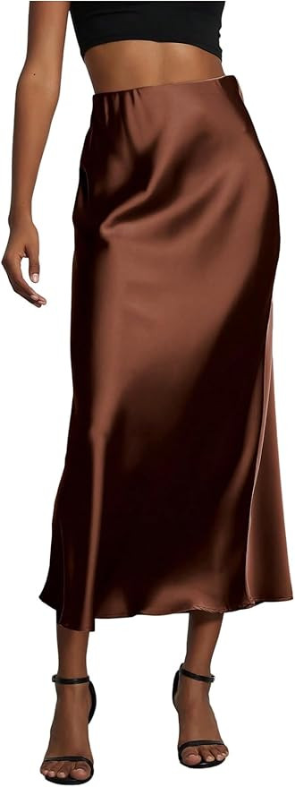 SOLY HUX Women's Elegant Satin Skirts High Waisted Flared Casual Work Office Fishtail Midi Skirt | Amazon (US)