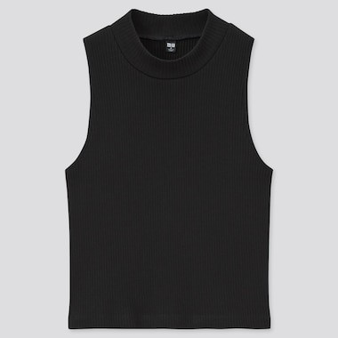 WOMEN COTTON RIBBED HIGH-NECK SLEEVELESS CROP TOP | UNIQLO (US)