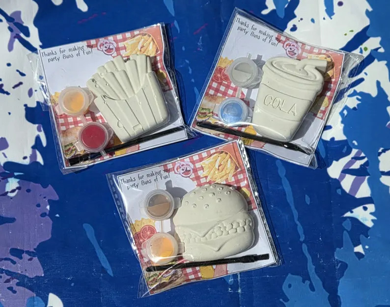 Fast Food Paint Kit Party Favor \u2022 Kids Burger Fries Cola - Plaster Painting Activity Set \u2... | Etsy (Global)
