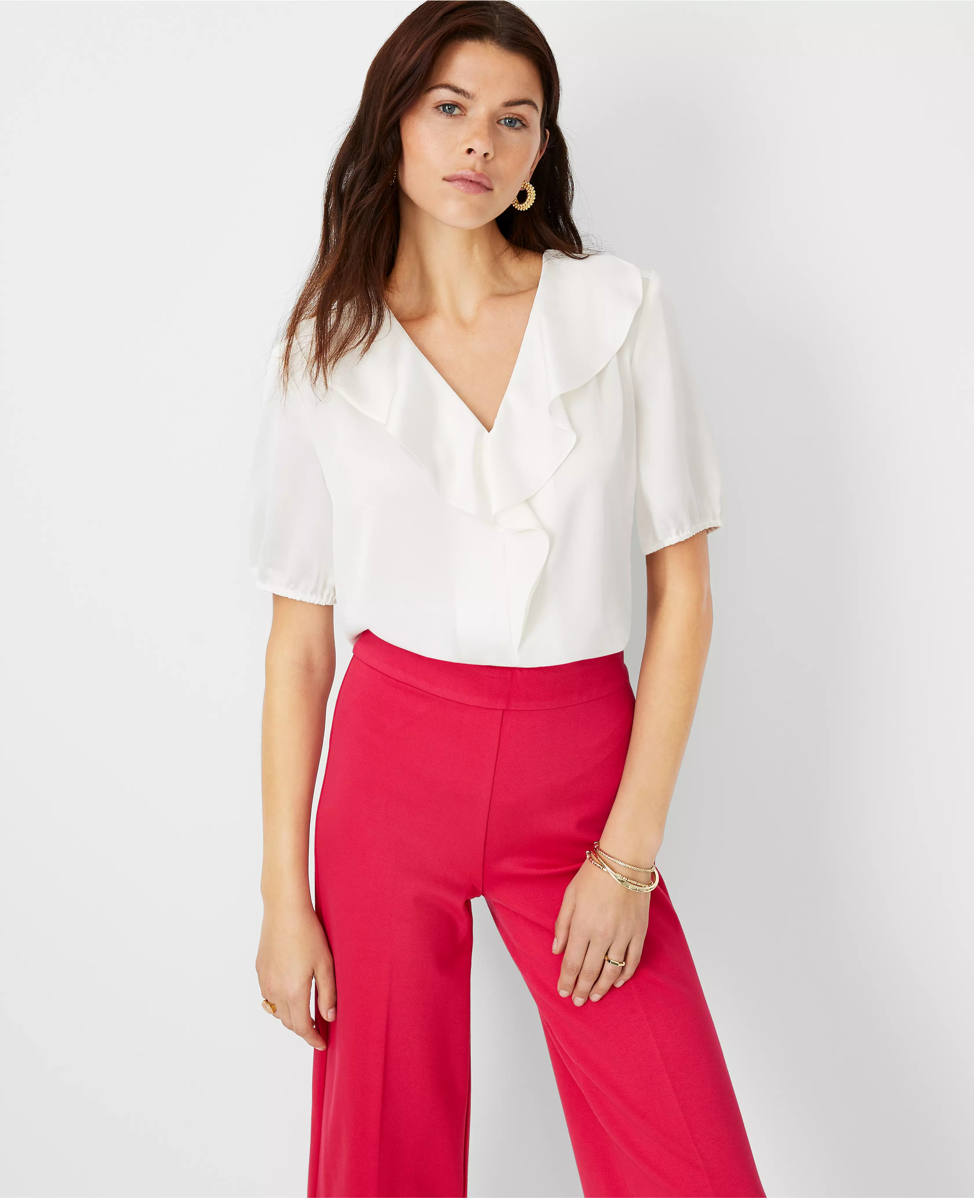Ruffle V-Neck Blouse | Ann Taylor (US)