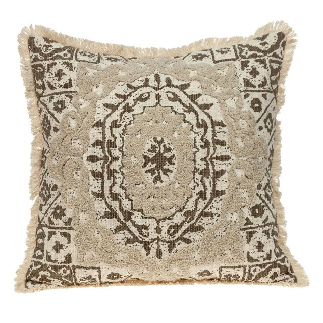 Nassau Collection 18" Beige and Brown Embroidered Ethnic Design Throw Pillow | Walmart (US)