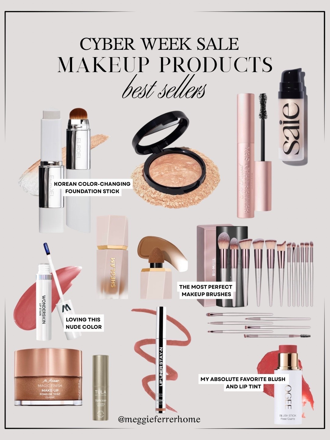 My go-to makeup favorites that you all ask me about the most — and they’re all part of Cyber Week 🤍✨
These are products I’ve used for months: the color-changing foundation stick, my everyday nude lip, the glow powder, and the perfect fluffy brushes. Truly the best of the best.

#LTKBeauty #LTKGiftGuide #LTKselfcare