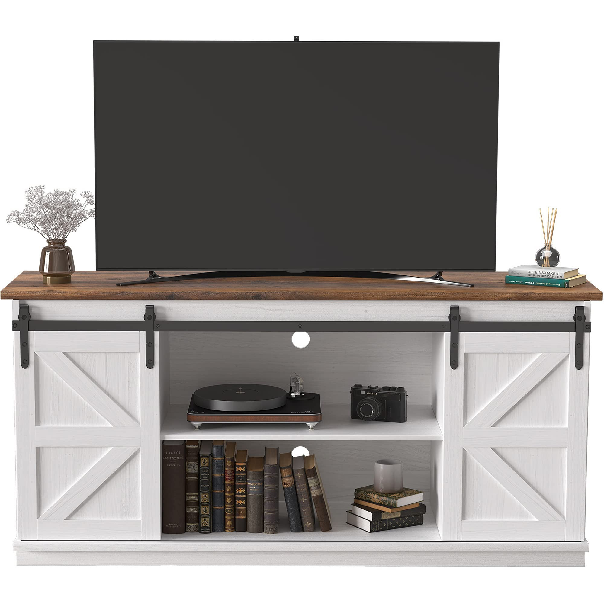 JUMMICO TV Stand for 65 Inch TV, Entertainment Center with Storage Cabinets and Sliding Barn Door... | Amazon (US)