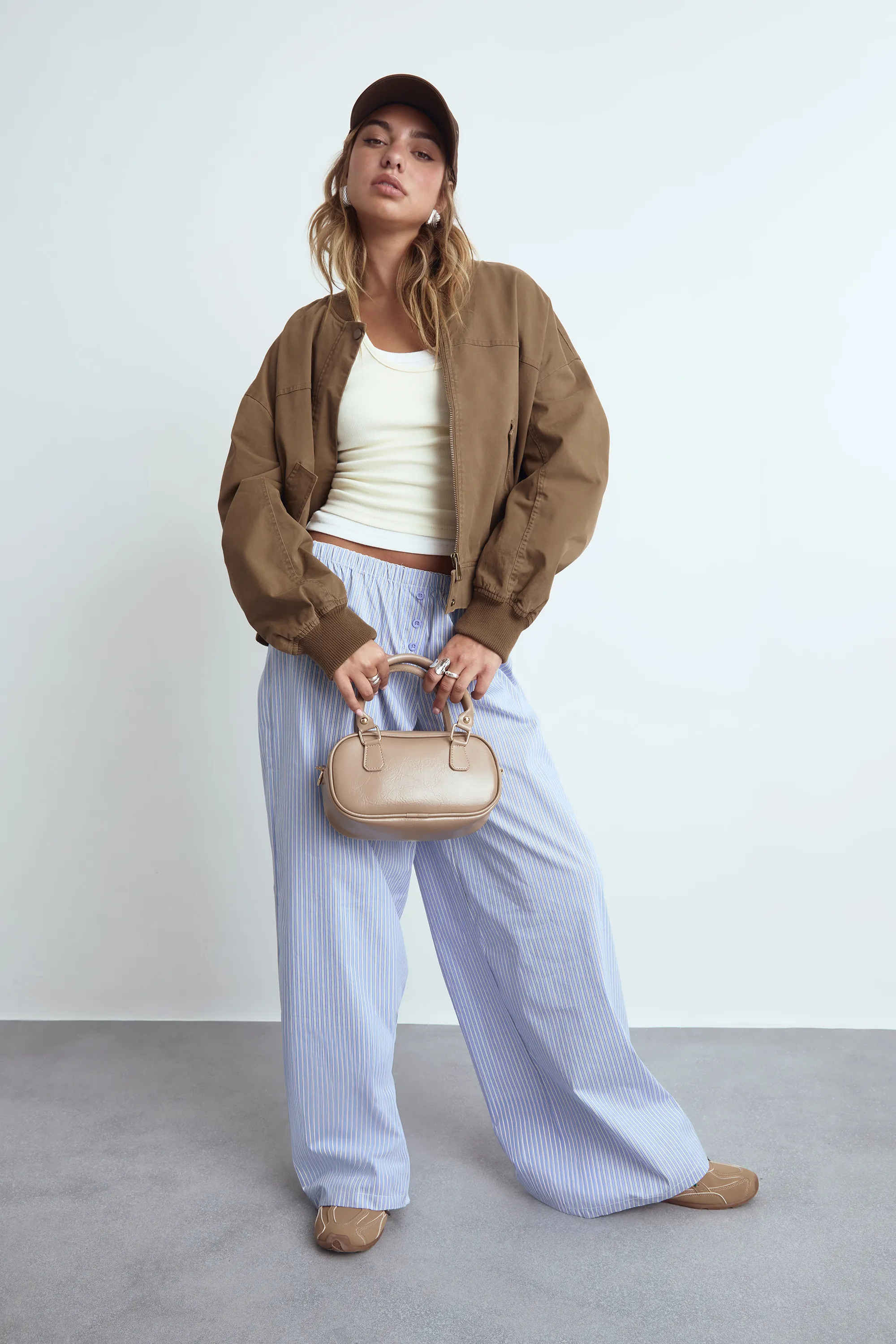 Stripe Button Detail Wide Leg Trousers | Boohoo.com (UK & IE)