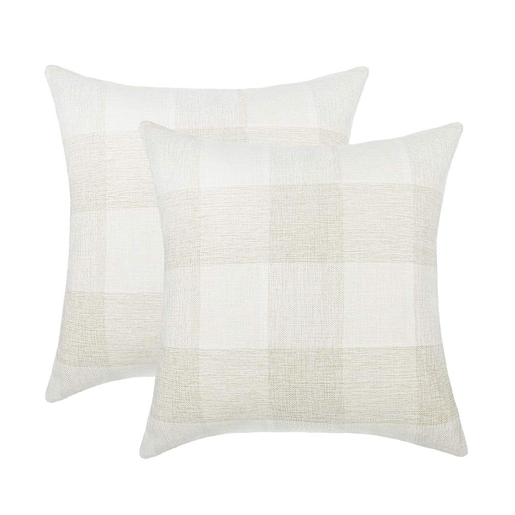 4TH Emotion Set of 2 Beige and White Buffalo Check Plaid Farmhouse Throw Pillow Covers Cushion Ca... | Amazon (US)