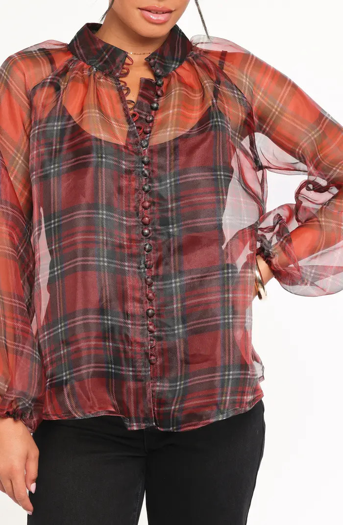 Marni Plaid Organza Button-Up Shirt | Nordstrom