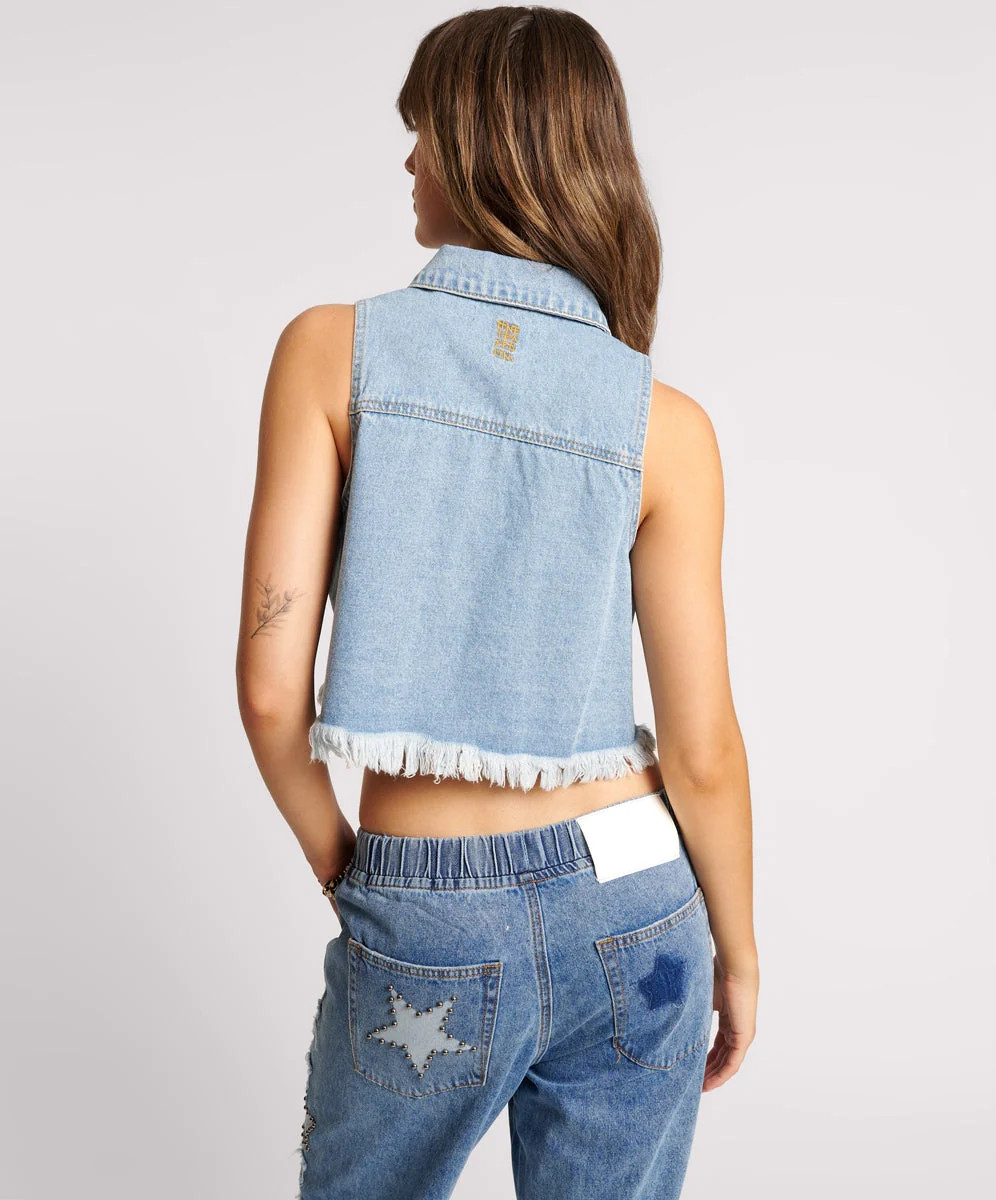 Braxton Cropped Denim Top - Bolt Blue | One Teaspoon | OneTeaspoon