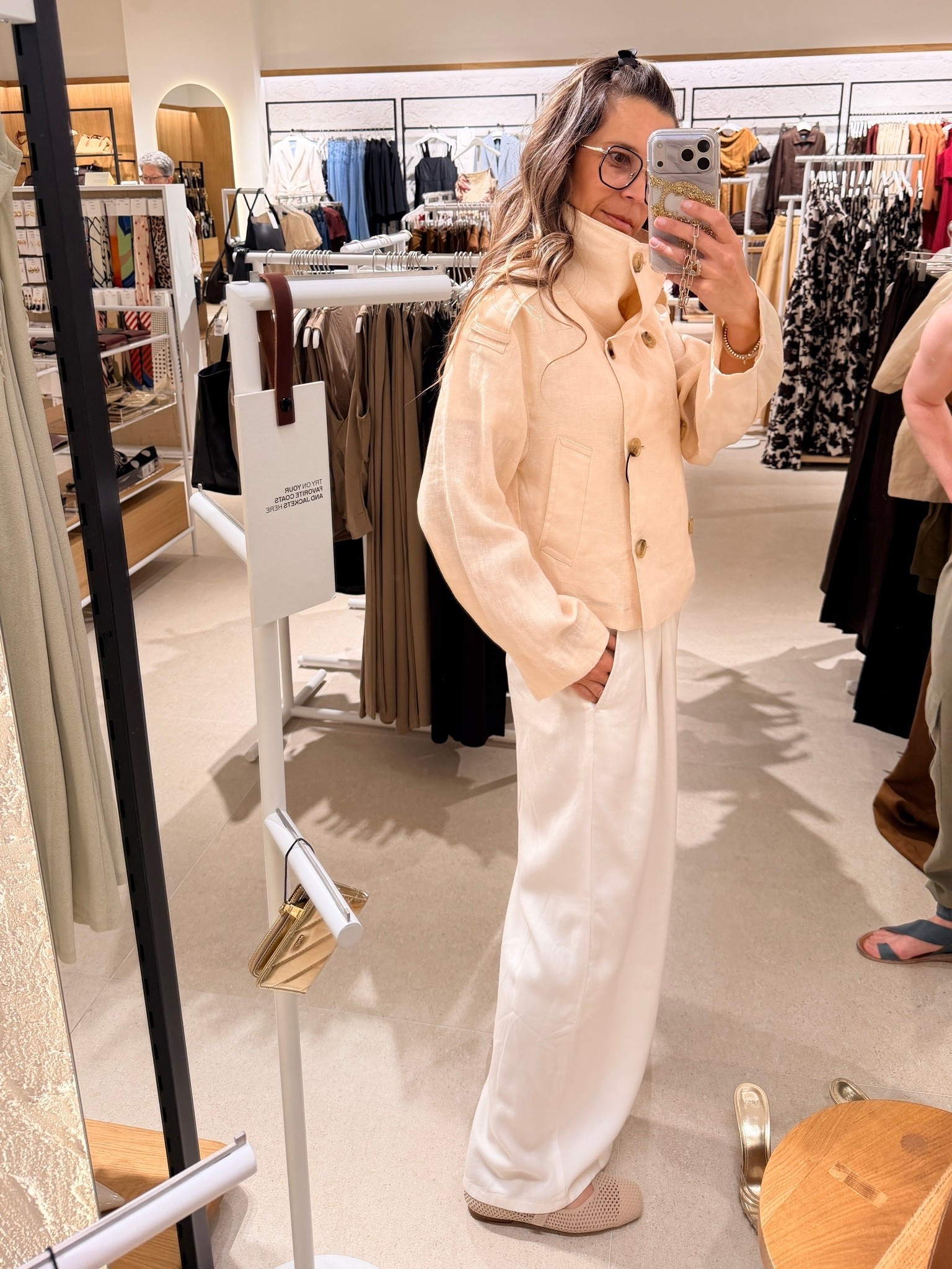 Linen short trench coat sz XS - size down
White flowy pants sz 36 
I’m 5’5” 122 lbs

#LTKgrwm #LTKootd #LTKOver40