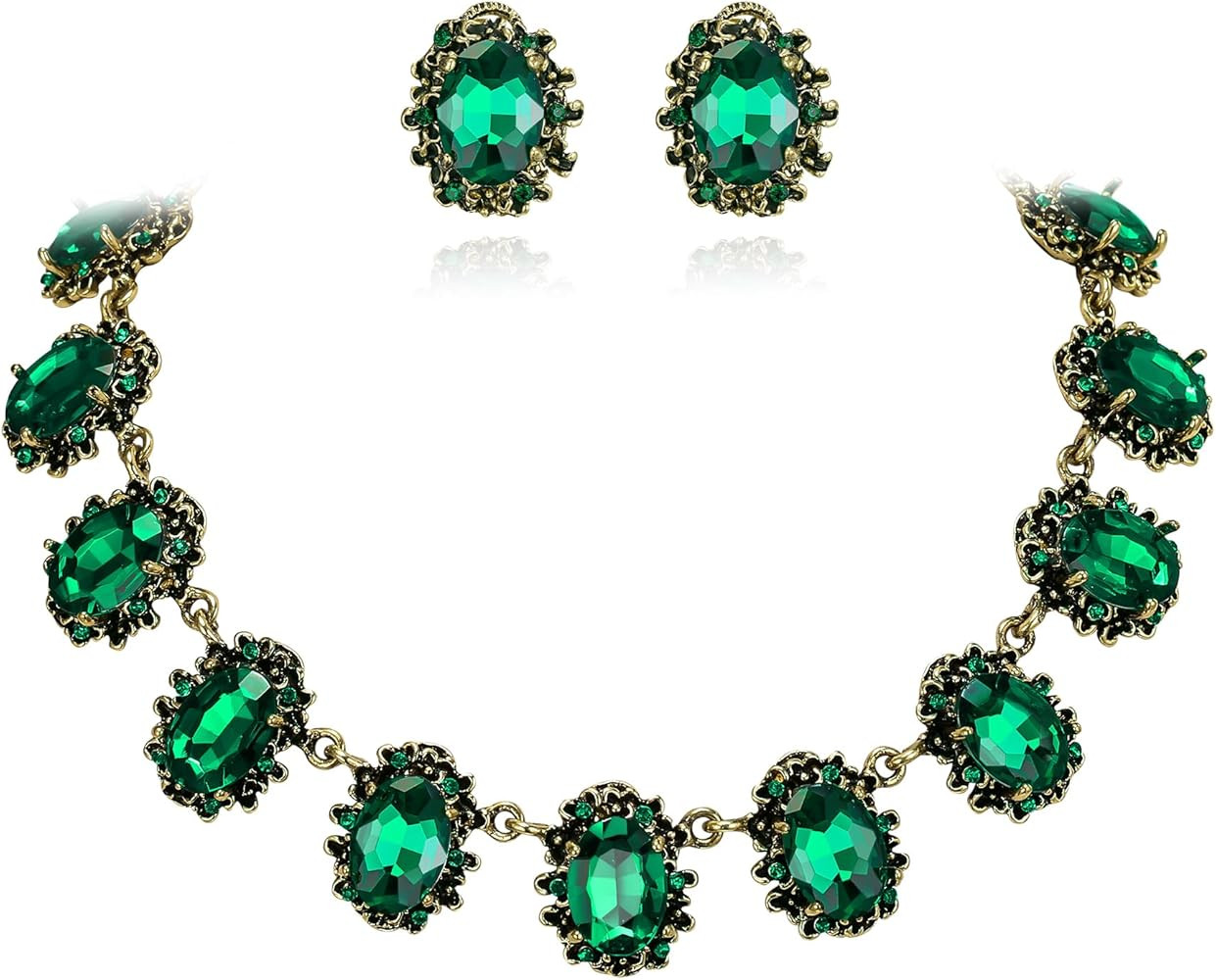 BriLove Victorian Style Statement Necklace Pierced Earrings Jewelry Set for Women Crystal Floral ... | Amazon (US)