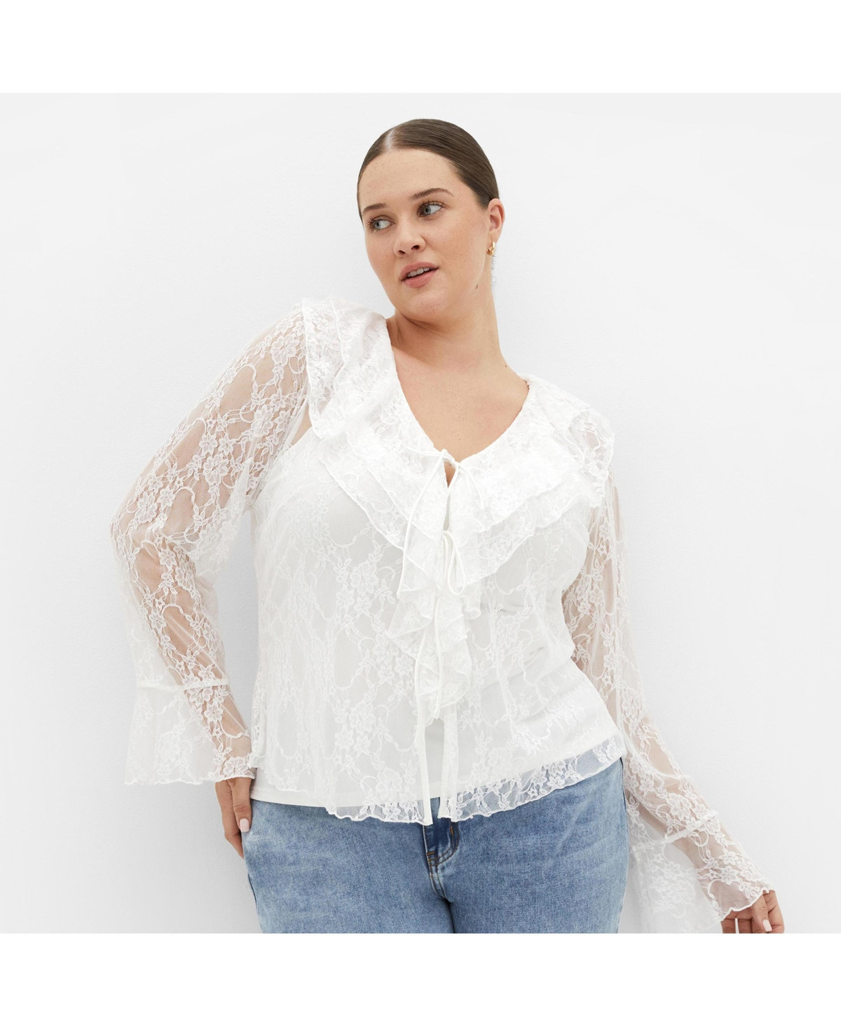City Chic Plus Size Lacie Top - Ivory lace | Macy's