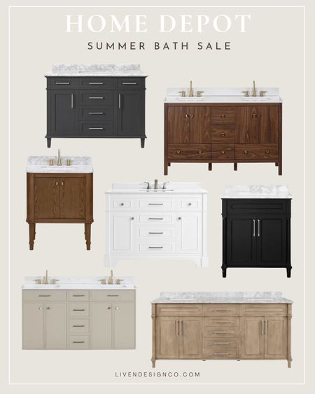 Home Depot bath sale. Bath vanity. Black vanity. White vanity. Walnut wood vanity. Single sink vanity. Double sink vanity. 

#LTKSeasonal #LTKHome #LTKSaleAlert