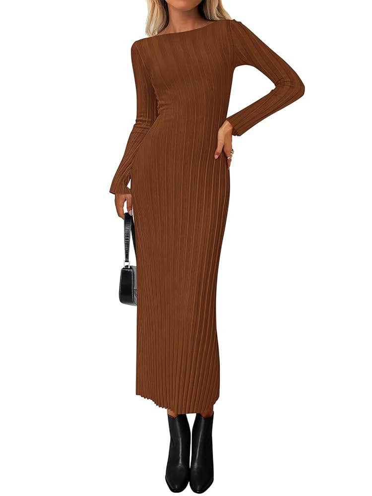 PRETTYGARDEN Womens Sweater Dress Fall 2025 Casual Boat Neck Long Sleeve Pullover Ribbed Knit Bod... | Amazon (US)