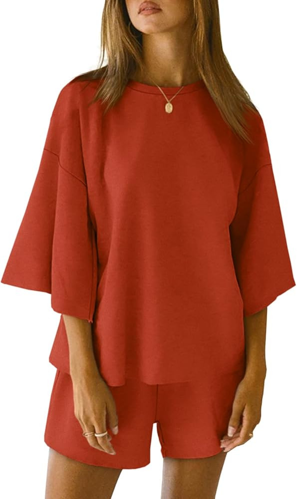Tankaneo Womens Pajama Sets 3/4 Sleeve Oversized Tops & Loose Fit Shorts Lounge Set with Pockets ... | Amazon (US)