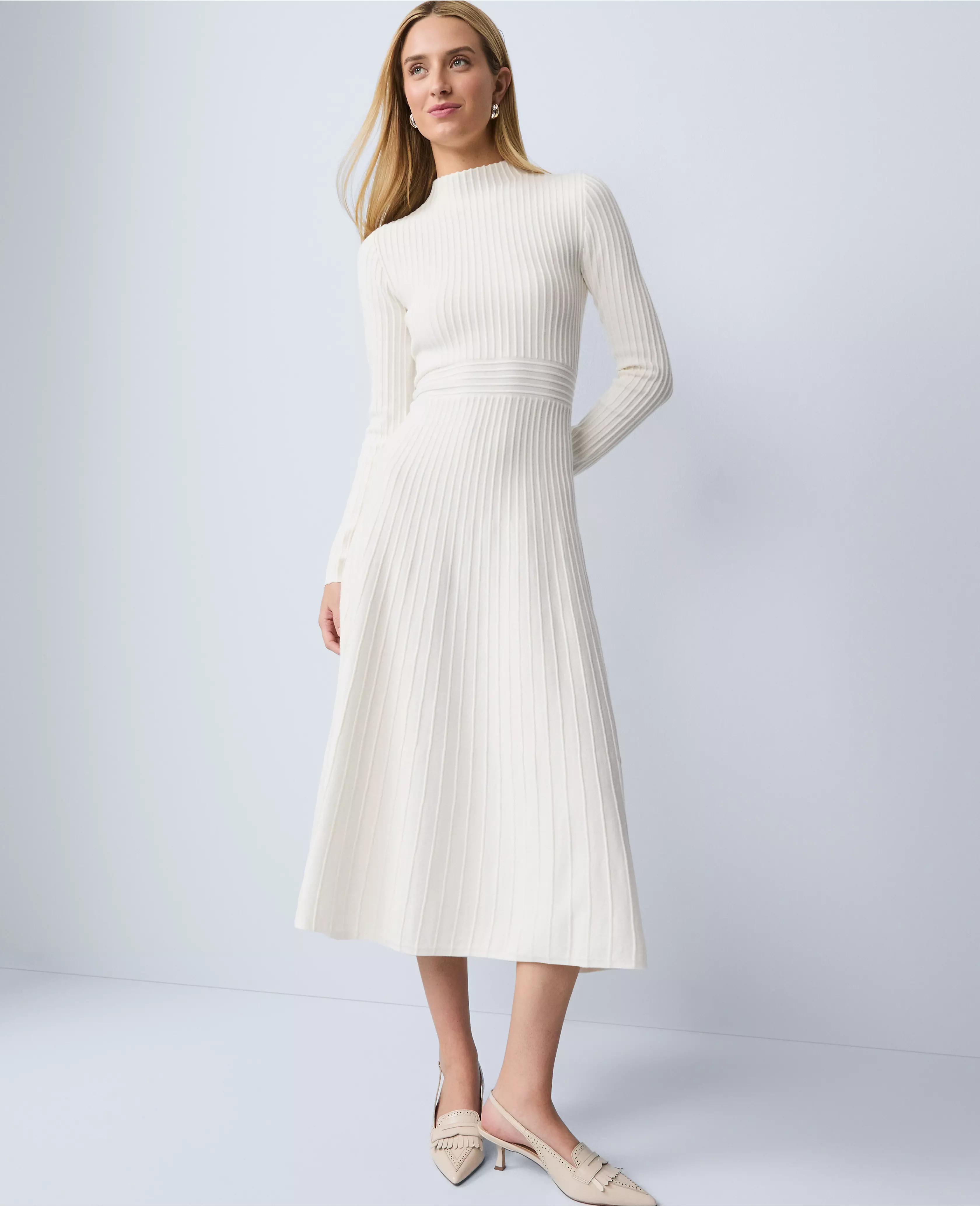 Ribbed Mock Neck Sweater Dress | Ann Taylor