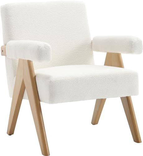 Wahson Mid Century Modern Accent Chair, Comfy Boucle Upholstered Armchair with Wood Frame, for Living Room/Bedroom, White | Amazon (US)
