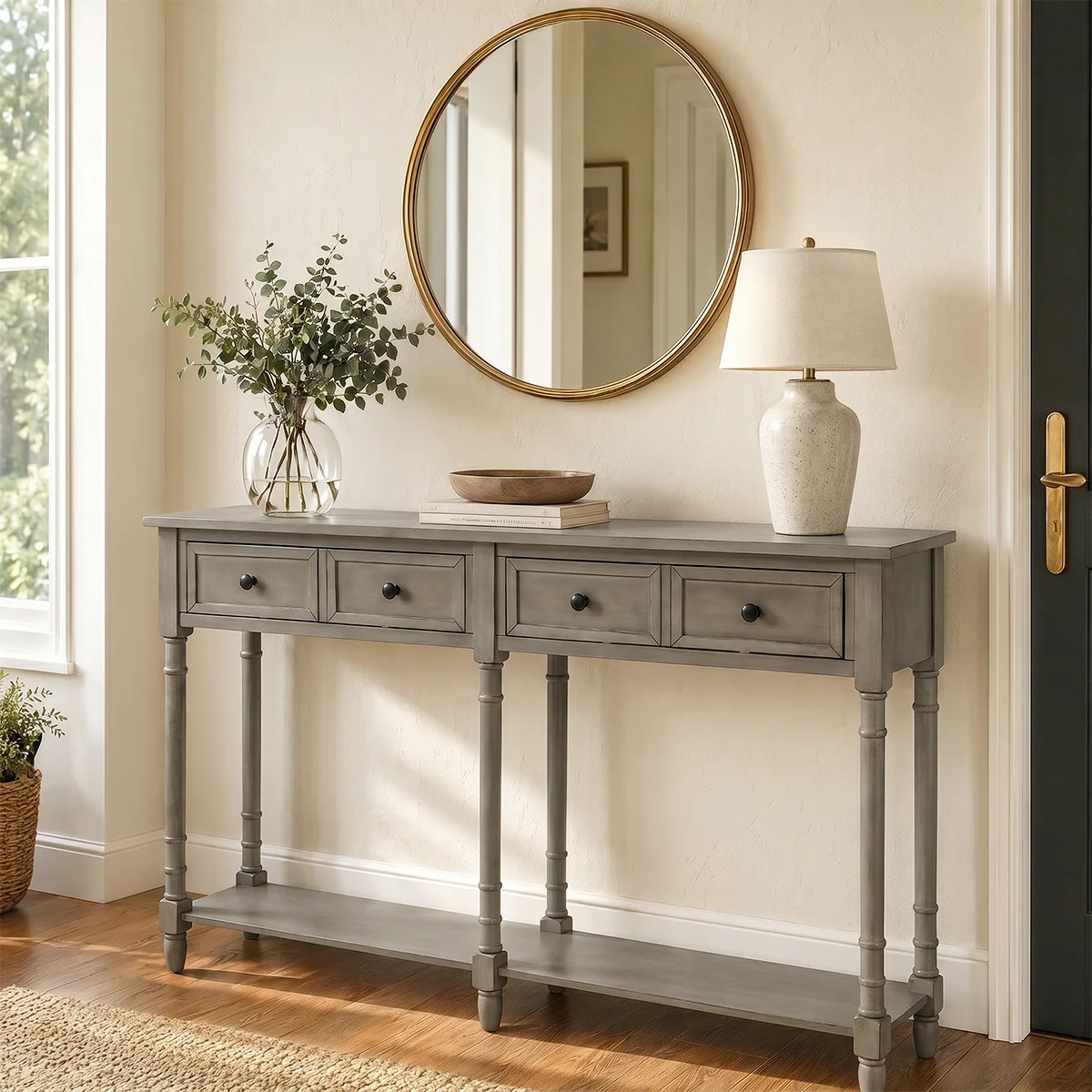 Vintage Sofa Table With Storage Drawers - Rustic Entryway Furniture, Tapered Legs, Elegant Design | Wayfair North America