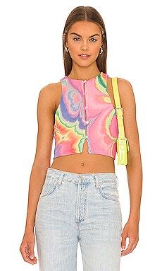 AFRM Calabra Mesh Crop Top in Abstract Multi Marble from Revolve.com | Revolve Clothing (Global)