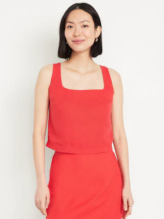 Cropped Square-Neck Linen-Blend Top | Old Navy (US)