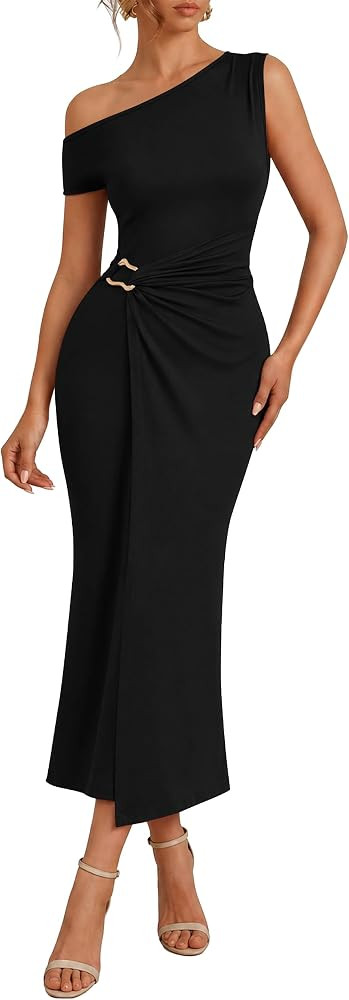 Simplee Womens Summer One Shoulder Maxi Dress 2026 Wedding Guest Elegant Formal Ruched Cocktail P... | Amazon (US)