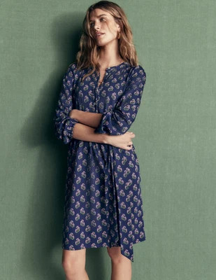 Boden Women's Adele Belted Jersey Dress in Blue | Size 12 | Boden (US)