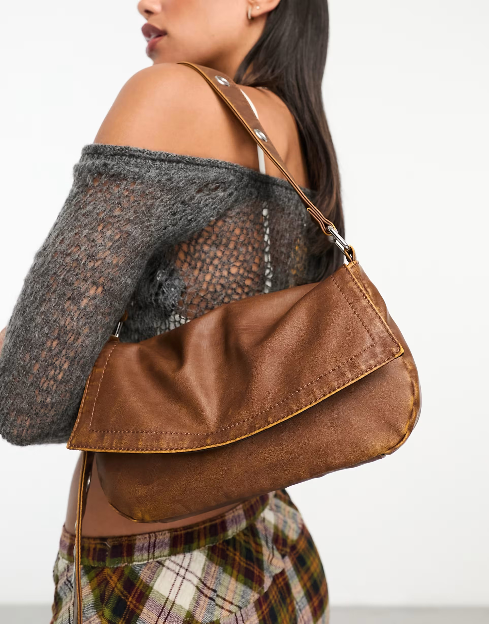 ASOS DESIGN washed shoulder bag with eyelet strap in tan | ASOS (Global)