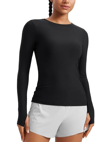 CRZ YOGA Womens Cloudweight Long Sleeve Workout Tops Lightweight Athletic Basic Shirts Soft Casual T-Shirt with Thumb Hole Black X-Large | Amazon (US)