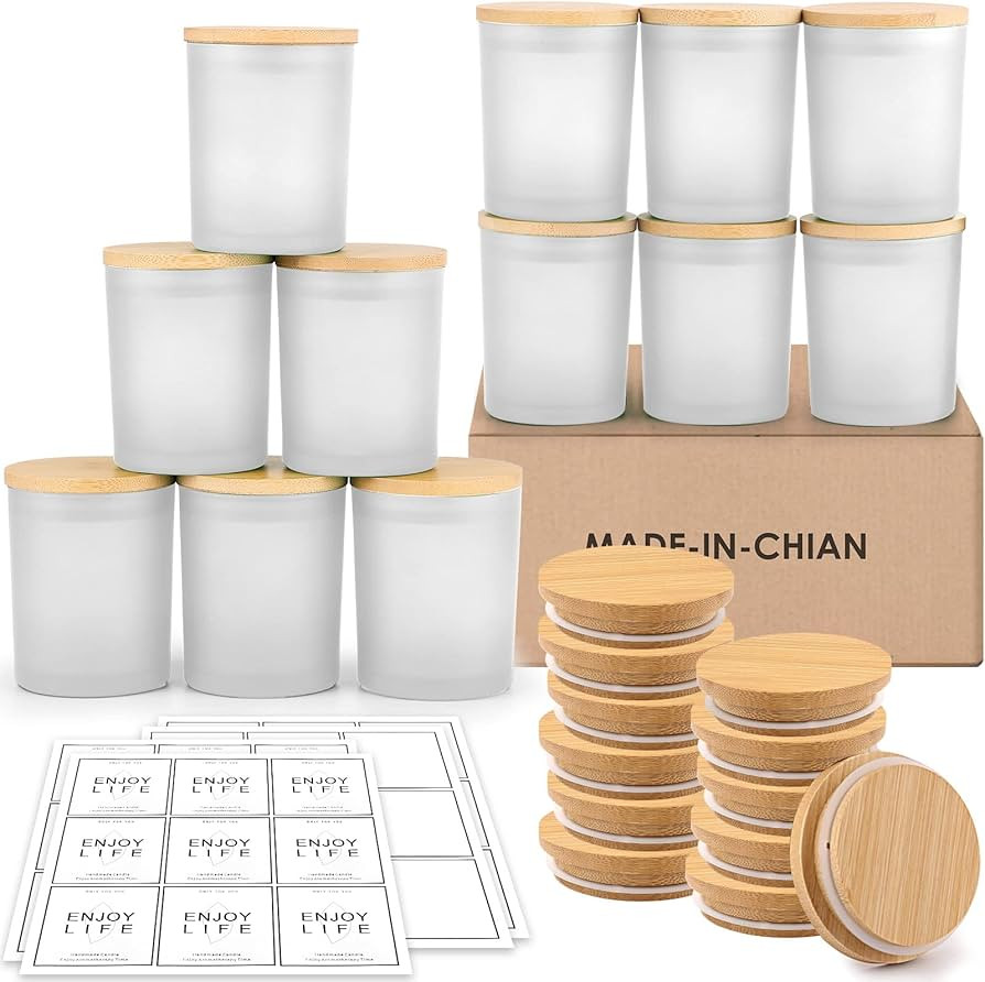 GOTIDEAL 12 Pack 9 OZ Frosted White Candle Jars with Bamboo Lids for Making Candles Supplies, Bul... | Amazon (US)