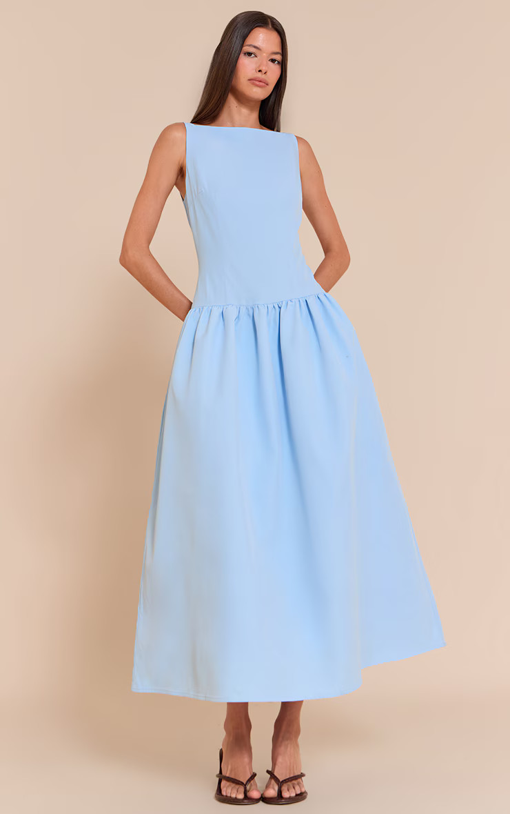 Light Blue Dropped Waist Midaxi Dress | PrettyLittleThing US